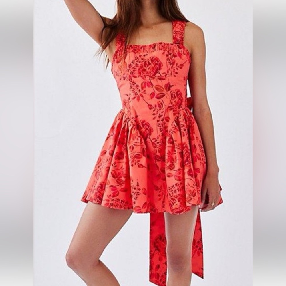 Free People Matilde mini dress in coral combo color Size L